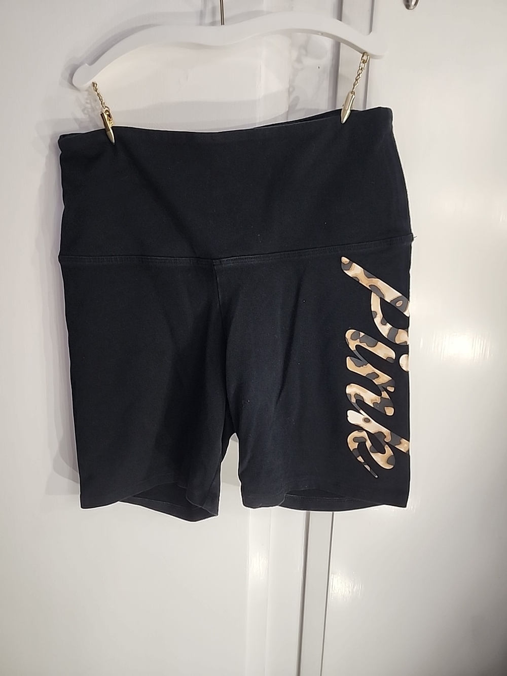 PINK Victoria's Secret Black High-Waist Bike Shorts with Leopard Script Size S